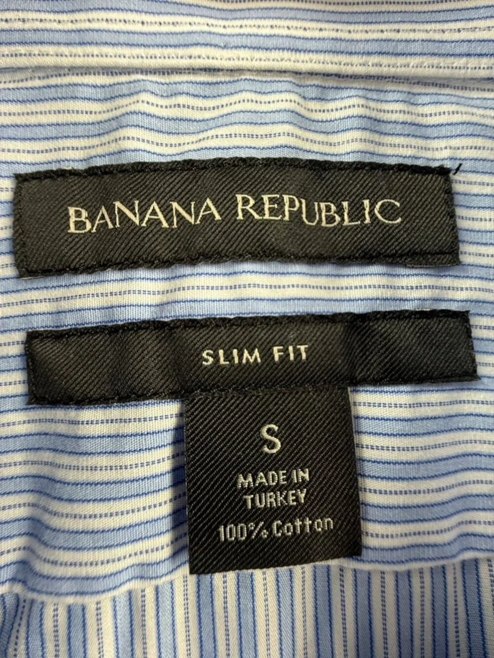 NWT Banana Republic Blue White Striped Small Slim Button Up Poplin $90 Cotton